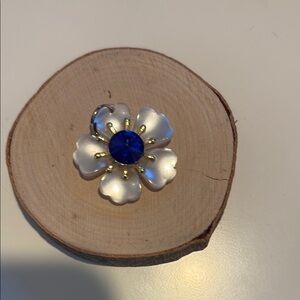 Chic Floral Brooch with Blue Center